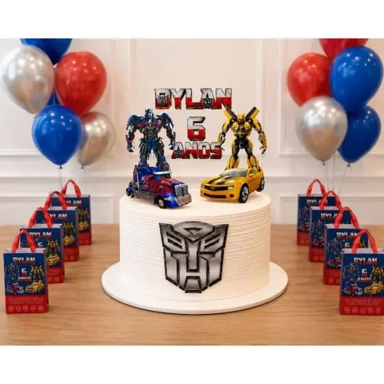 Topper de bolo Transformers 3D,topo de bolo personalizado com nome e idade,escolha seu tema.