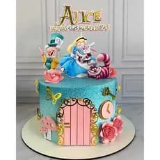 Topo de Bolo Alice no país das maravilhas Personalizado 3D | Nome e Idade | Papel Fotográfico 180g