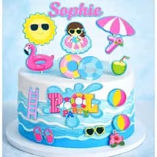 Topo Topper de Bolo Personalizado 3D com Nome e Idade Festa Infantil, Prainha ou nuvem.