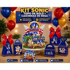 Decoração de festa infantil Sonic,Topo de bolo e Caixinhas para Decoração de mesa com nome idade da criança.
