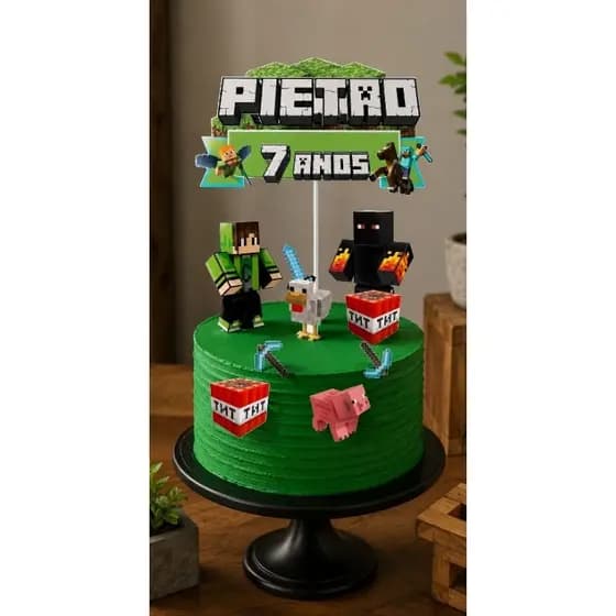 Topo de Bolo Minecraft Personalizado com nome e idade - Impressão Alta Definição e Recorte Preciso.