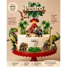 Topo de Bolo Personalizado 3D / Dinossauro/| Nome e Idade | Papel Fotográfico 180g