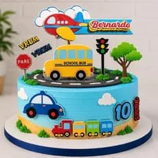 Topo de bolo personalizado com nome e idade, carrinhos.