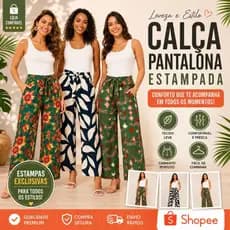 Calça Pantalona Feminina Estampada com elástico P ao GG Viscose Conforto |5077E| Lançamento