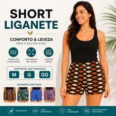 SHORT LIGANETE FEMININO ESTAMPADO VERÃO CONFORTÁVEL LEVE NÃO AMASSA CÓS ELÁSTICO M G GG |1118| Lançamento