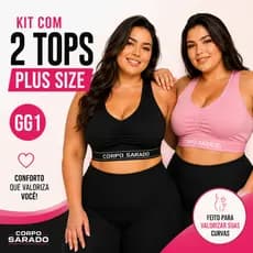 Kit 2 Top Fitness Feminino Plus Size GG1 Academia Sem Bojo Alta Sustentação Confortável |3183| Lançamento