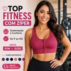 Top Fitness Feminino Com Zíper Frontal Academia Bojo Canelado Sustentação P/M G/GG |3809| Lançamento