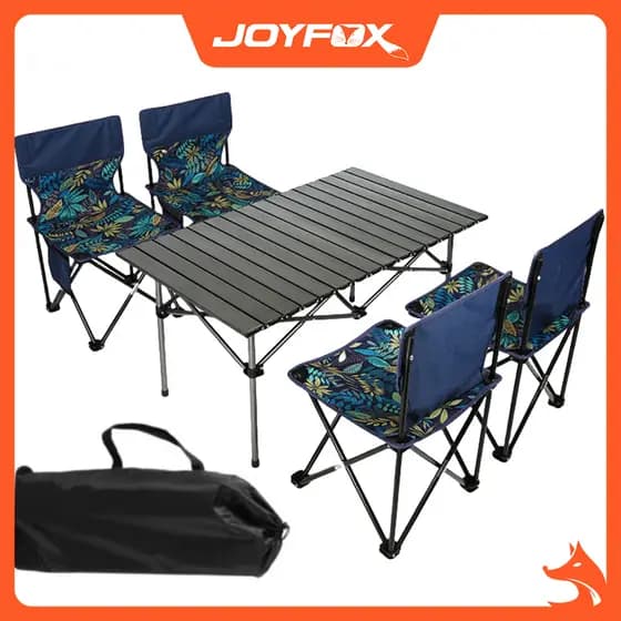 Kit Mesa Dobrável Com 4 Cadeiras JOYFOX Mesa Dobravel Portatil 90x55cm Mesa de Campismo Acampamento