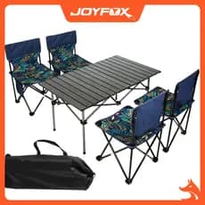 Kit Mesa Dobrável Com 4 Cadeiras JOYFOX Mesa Dobravel Portatil 90x55cm Mesa de Campismo Acampamento