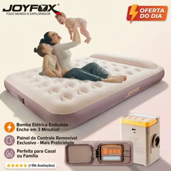 Colchão Inflável Queen Casal Autoinflável com Bomba Integrada JOYFOX Acampamento 200x150x28cm