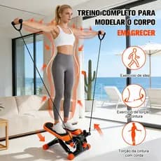 Stepper Fitness 3 em 1 com Barra e Elásticos 90cm Silencioso para Casa Glúteos e Pernas