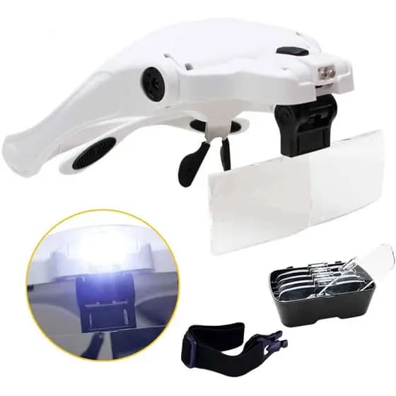Óculos Lupa de Cabeça Profissional C/ Led 5 lentes Estetica