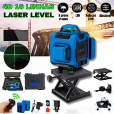 Nível Laser 16 Linhas 4D Profissional Controle Remoto Verde Autonivelante Maleta Gesso Forro Drywall