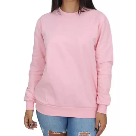 Moletom Feminino Liso Gola Redonda Sem Capuz Flanelado Confortavel De Frio