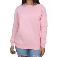 Moletom Feminino Liso Gola Redonda Sem Capuz Flanelado Confortavel De Frio