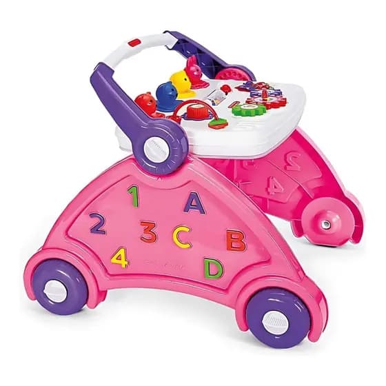 Andador Infantil Didático Rosa 4 em 1 com Som- Poliplac