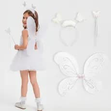 Asa de Borboleta Infantil de Carnaval Com Tiara e Varinha Azul