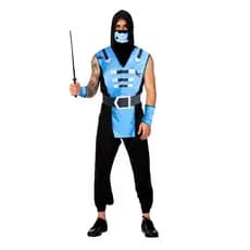 Fantasia Ninja Masculina Roupa Samurai Azul Adulto Com Máscara