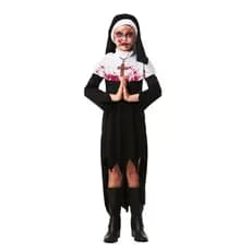 Fantasia Halloween Freira Infantil de Terror Com Sangue e Véu