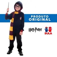 Fantasia Harry Potter Macacão Infantil C/Capuz Óculos Cachecol