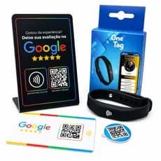Google avaliação plaquinha com pulseira, cartão e tag (aproximação nfc e qrcode encostar) onetag