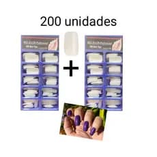 2 Caixas Unhas Postiças Leitosa caixa azul inteira quadrada 200 unidades Alongamento Acrigel Gel Manicure