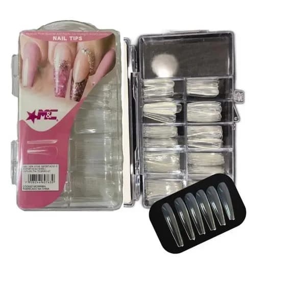 MC Caixa 100 Postiças Bailarina Transparente Unhas inteiras alongamento Profissional