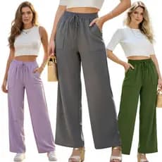 Calça Pantalona Feminina Duna Cintura Alta com Bolso Não Transparente Tecido Premium do P ao GG Elegante Confortável