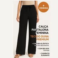 Calça Pantalona Feminina Duna Preta Cintura Alta Wide Leg Social Elegante Confortável Tendência 2026