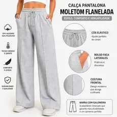 Calça Moletom Feminina Inverno Quente Peluciada Cintura Alta Modelo Pantalona