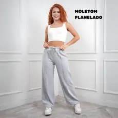 Calça Pantalona Feminina de Moletom Larga Wide Leg Cintura Alta Moda Casual Elegante Inverno