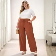 Calça Pantalona Plus Size Feminina Duna Cintura Alta, Elegante, Confortável, com Bolso Visível