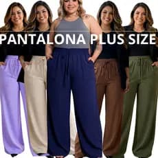 Calça Pantalona Plus Size Feminina Cintura Alta Tecido Duna Com Bolso  Confortável Elegante