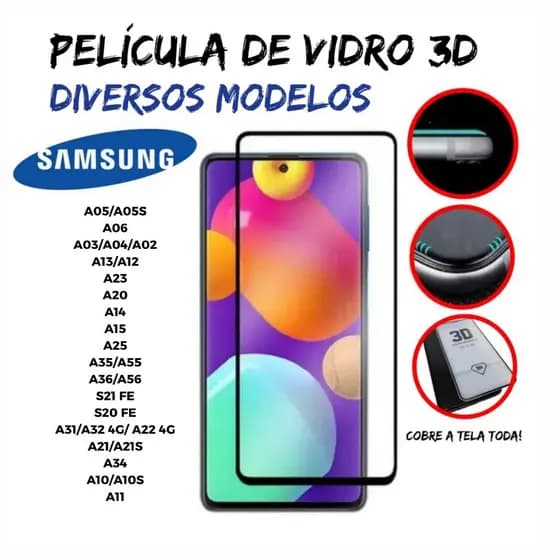 KIT Pelicula De Vidro 3D Temperado Para Celular Samsung