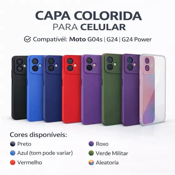 Capinha de Silicone Para Motorola Moto G04S G24 ou G24 Power Coloridas Capa