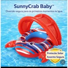 Boia Inflável Bebê com Cobertura Solar SunnyCrab Premium™ | Bote Infantil Piscina 6-18 Meses