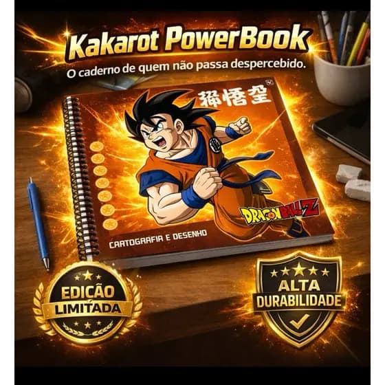 Caderno Dragon Ball Z Kakarot PowerBook Cartografia 60 Folhas Espiral Desenho Escolar Anime Goku