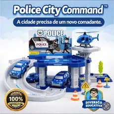 Estação Policial Infantil Police City Command™ com Carrinhos e Helicóptero | Brinquedo Educativo com Pista