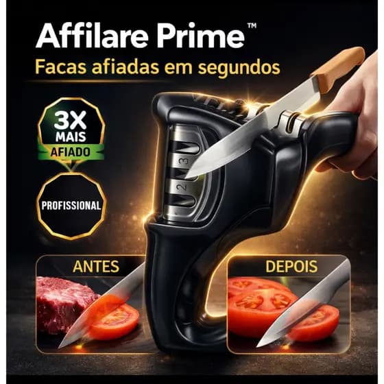 Afiador de Facas Profissional 3 Estágios Affilare Prime™ Diamante Tungstênio Cerâmica Amolador Manual Cozinha