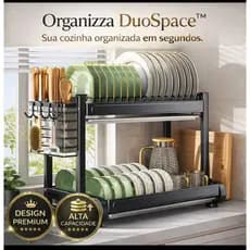 Escorredor de Louça 2 Andares Organizza DuoSpace™ Preto Fosco Multifuncional Grande Antiferrugem Cozinha Compacta
