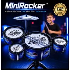 MiniRocker™ Mini Bateria Infantil Musical com 5 Tambores + Prato Metálico | Brinquedo Educativo para Crianças Meninos e