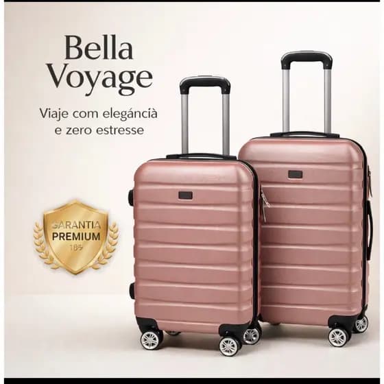 Kit 2 Malas de Viagem com Rodinhas 360° 18 e 20 Polegadas Rosa Leve Resistente Bella Voyage Kit