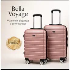 Kit 2 Malas de Viagem com Rodinhas 360° 18 e 20 Polegadas Rosa Leve Resistente Bella Voyage Kit