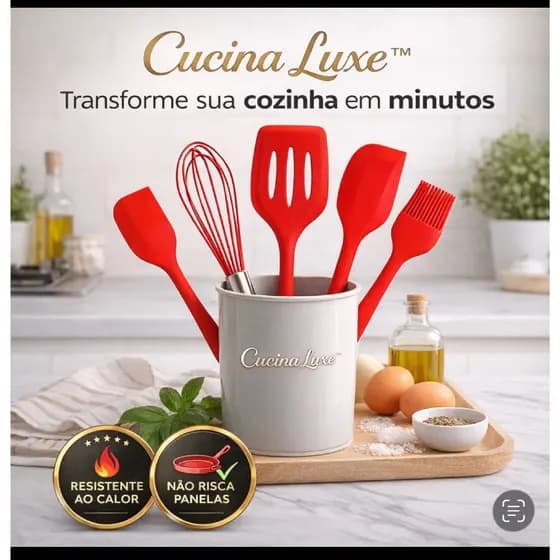 Kit Utensílios de Cozinha Silicone 5 Peças Resistente ao Calor Antiaderente Cucina Luxe™ Premium