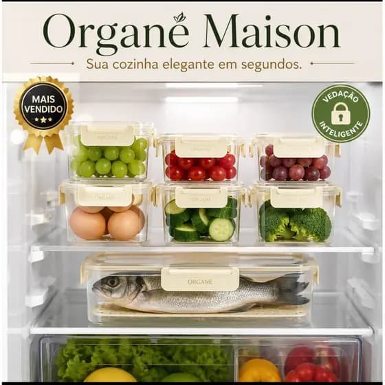 Organé Maison Kit 5 Potes Herméticos Organizadores para Geladeira e Cozinha com Tampa Vedação Plástico Resistente