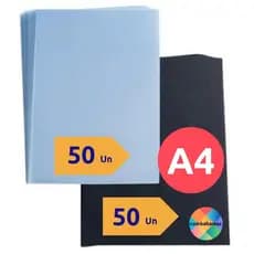KIT 100 CAPAS ENCADERNAÇÃO A4, 50 TRANSPARENTES E 50 PRETAS