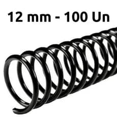 ESPIRAL PARA ENCADERNAÇÃO 12MM, PRETO, PARA 70 FLS, PACOTE C/ 100 UN