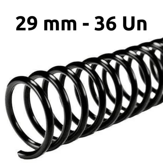 ESPIRAL PARA ENCADERNAÇÃO 29MM, PRETO, PARA 200 FLS, PACOTE C/ 36 UN