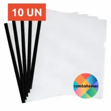 10 UN PASTA CANALETA, A4, TRANSPARENTE, C/CANALETA PRETA, COMBAHAMAS