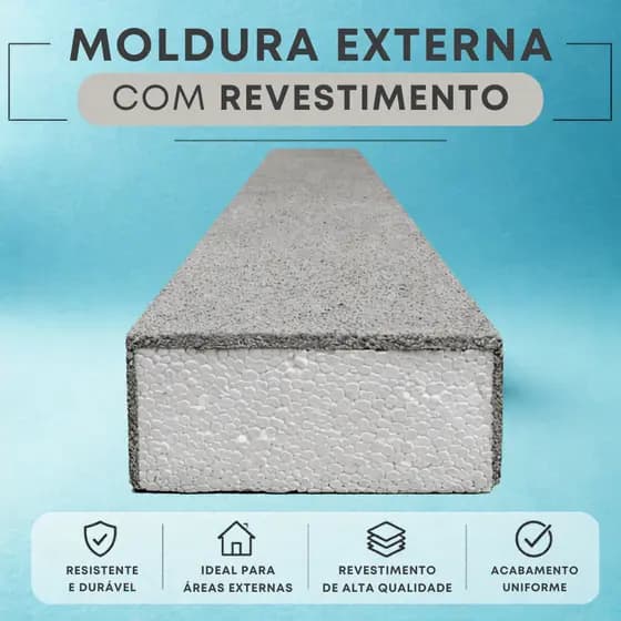 Moldura Externa Isopor (EPS) com Revestimento Cimentício 10x5 Cm (KIT 5 metros/unidades) - Fachada Externa